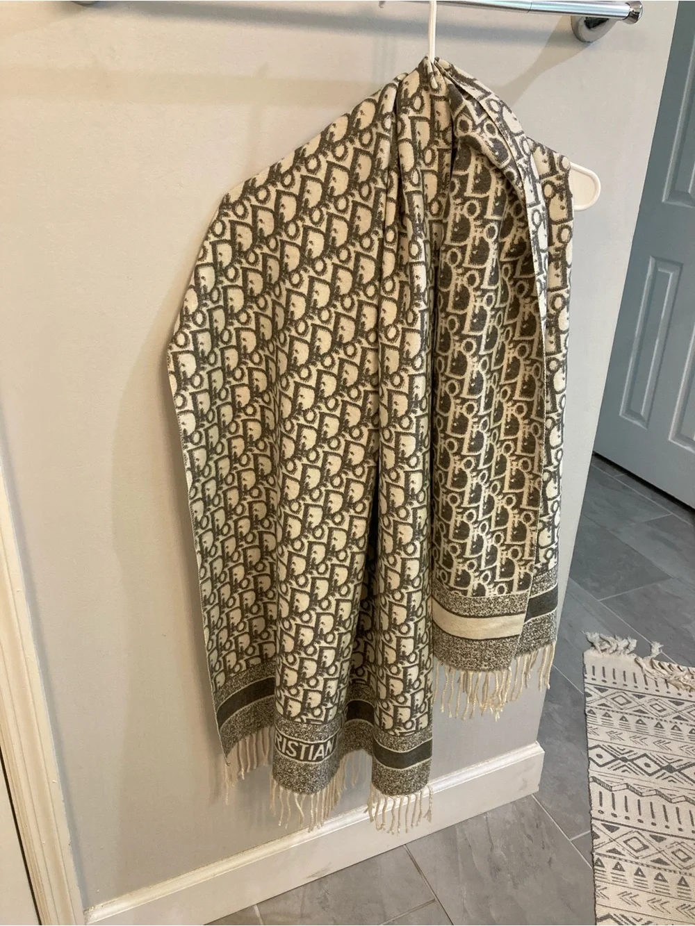 Christian Dior Oblique Logo Scarf in Grey Cashmere